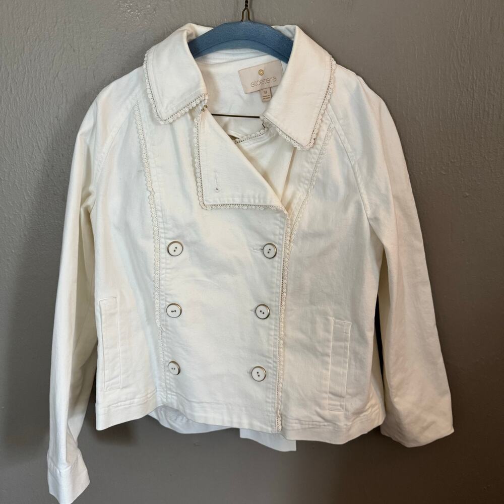 Etcetera White Cropped Button Up Jacket Size 8 Ca… - image 1